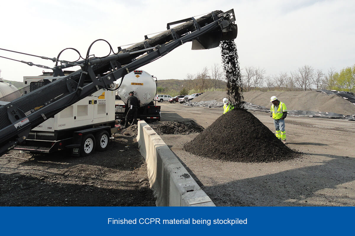 Finished CCPR material being stockpiled