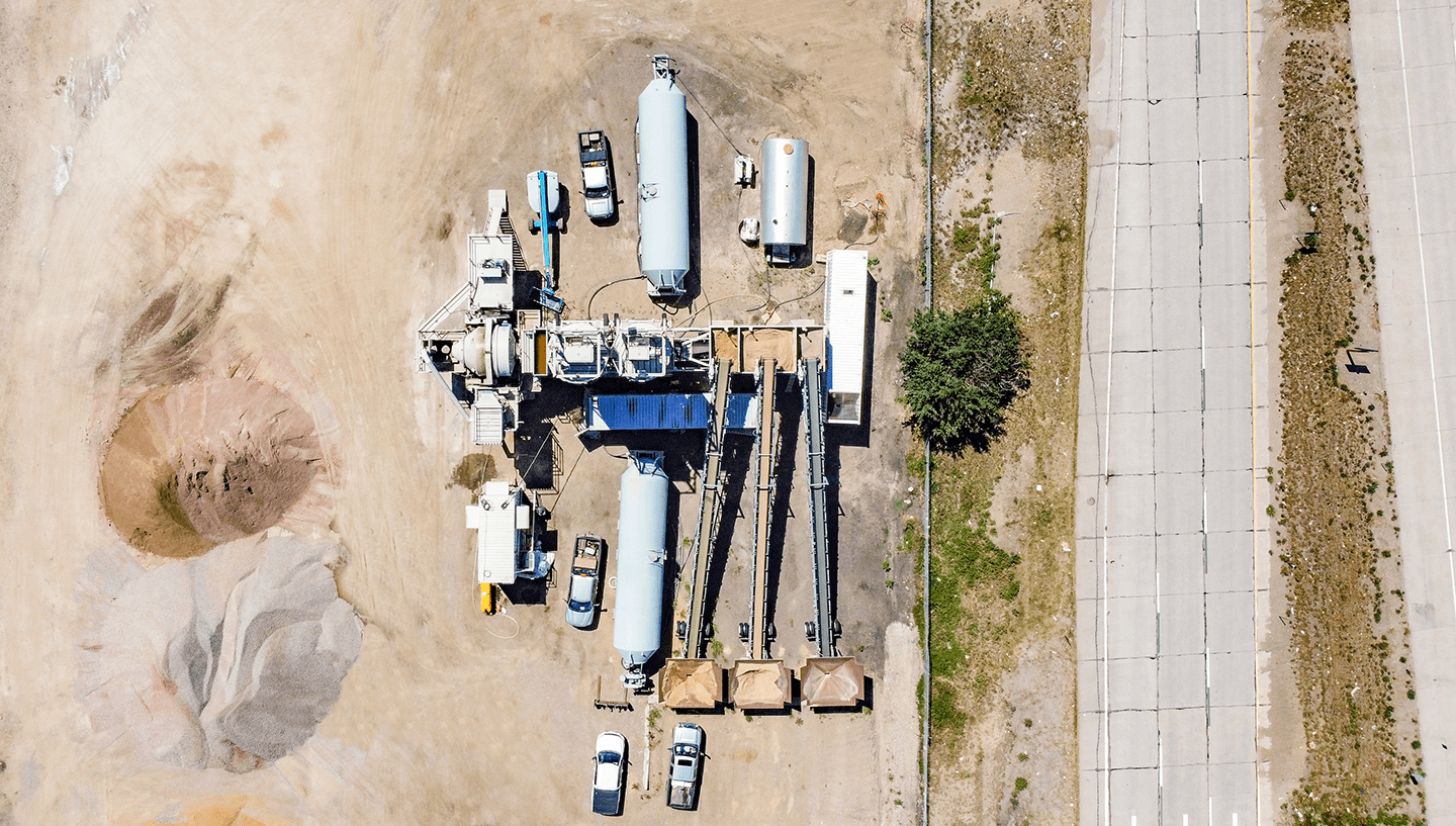 Concrete Works of Colorado Astec CON-E-CO ALL PRO concrete batch plant aerial image