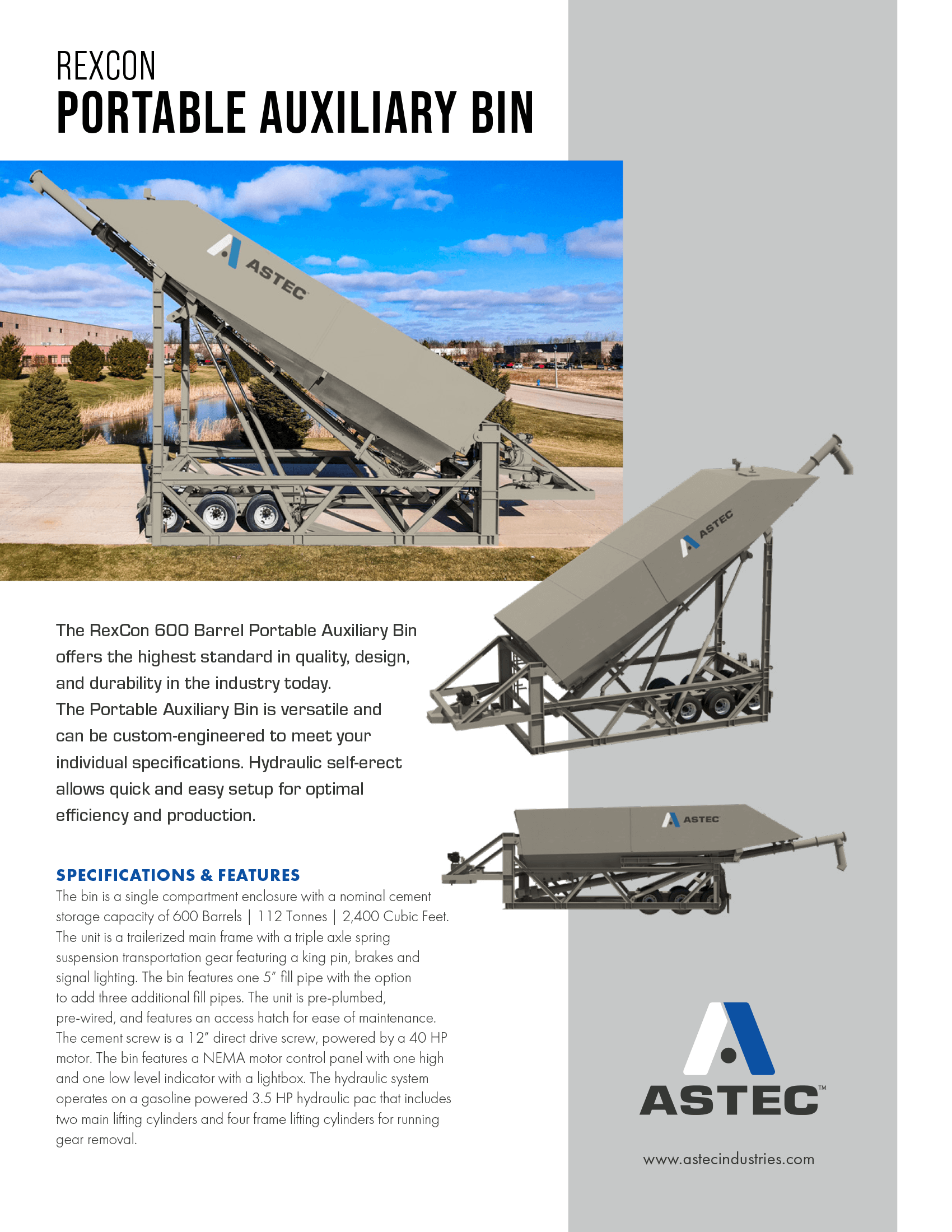 Astec RexCon 600 BBL SE Silo Concrete Sales Sheet