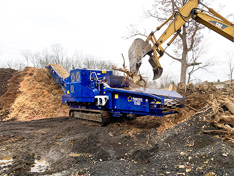 1710D Horizontal Grinder Making Mulch from Stumps